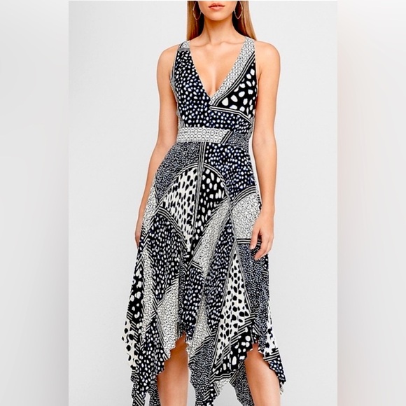 NWT Express Asymmetrical Handkerchief Sundress Navy Blue & White Sz. 10 - Picture 1 of 7